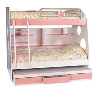 Pink & White Kids Bunk Bed with Hearts, with 3rd Pull-Out Bed 