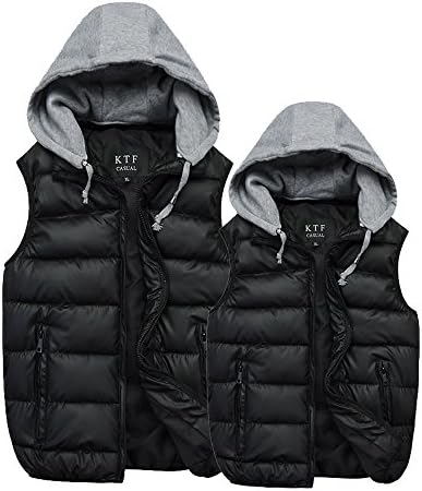 KTF Unisex Hollow Cotton Removable Hooded Vest Jacket for Couples Black US Size XL (Tag Size 3XL)