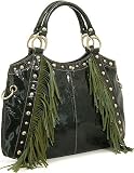 Large Melie Bianco Bohemian Fringe Patent Hobo - Green, Purple or Dark Red