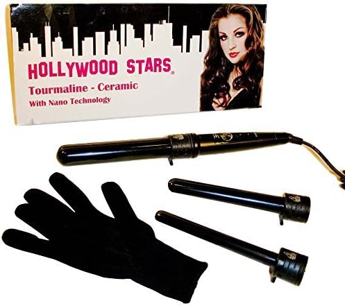 Hollywood Stars Tourmaline Ceramic Professional 19mm 25mm 32mm Trio Digital LCD Hair Curling Iron Dual Voltage American Plug HAI CHI 110-240V with Glove by Hollywood Stars