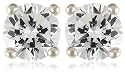 Platinum Overlay Sterling Silver 5mm Round Cubic Zirconia Four-prong Stud Earrings