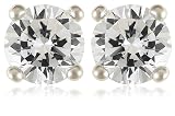 Platinum Plated Sterling Silver 5mm Round Cubic Zirconia Four-Prong Stud Earrings