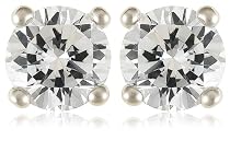 Platinum Overlay Sterling Silver 5mm Round Cubic Zirconia Four-prong Stud Earrings