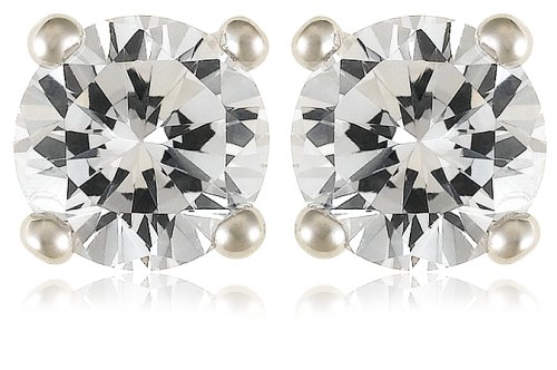 Platinum Overlay Sterling Silver 5mm Round Cubic Zirconia Four-prong Stud Earrings