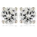 Platinum Overlay Sterling Silver 5mm Round Cubic Zirconia Four-prong Stud Earrings