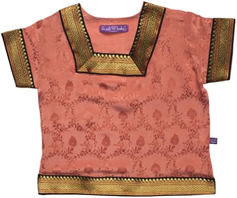 Indian Kameez Shirt for Baby Girls - 100% Silk Jacquard - Mulberry - 0-3 Months