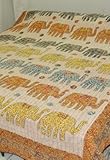 IMAGE OF Indian Bedspread Classic Cotton Home Furnishing Adorn with Elephant Patch & Thread Work (Size: 88 X 102 Inches)