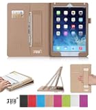 [Luxurious Protection] iPad Air 2 Case, FYY Premium Leather Case Smart Auto Wake/Sleep Cover with Velcro Hand Strap, Card Slots, Pocket for iPad Air 2 Khaki