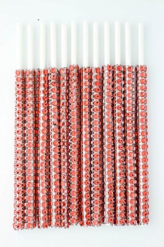 Red Bling Sticks with Rhinestones for Cake Pops, Truffles, Pie Pops, Strawberries, etc, 12 pack