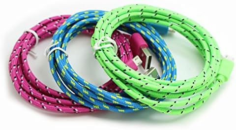 WITPRO Lot Pack 3pcs 6ft 2M Extra Long Ruggedized Nylon Braided Fabric Cloth Jacket Universal USB A Male to Micro B Data Sync Charger Cable Cords for Samsung Galaxy Note 2 3 4 edge S2 S3 S4 S5 S6 A3 A5 A7 Alpha Nokia Lumia 520 521 530 635 920 HTC One M7 M8 M9 MAX LG Optimus G2 G3 L5 L7 L9 Google Nexus 4G 5 6 7 Xbox ZTE Huawei Motorola Moto G Droid Turbo Mini BLU Life Play Pure Advance 4.0 Studio X Energy 5.0 5.0ce 5.0c 5.5 6.0 7.0 Vivo Air Dash JR K Smartphone Charging Cord Blue Green Hotpink