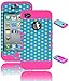 Bastex Heavy Duty Hybrid Case for iPhone 4, 4S, - Pink Silicone / Multi Color Polka Dot Hard Cover