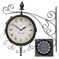 Bracket Mounted Outdoor Solar LED Clock with Thermometer