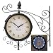 Bracket Mounted Outdoor Solar LED Clock with Thermometer