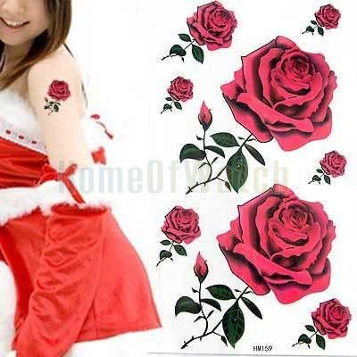 GLucky Tattoo : 10 Sheets Red Rose Temporary Body Art Waterproof Tattoo Sticker 10 pcs/lot 10266