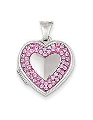 Sterling Silver 18mm Heart Light Rose Swarovski Elements Border Locket