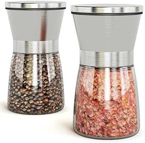 ChefStir Salt and Pepper Grinder Mill Set, Brushed Stainless Steel Shakers With Adjustable Coarseness, Best for Kitchen Spices (Set of 2)