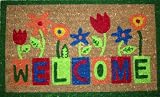 STC Hand Tufted Coir Door Mat with Anti-slip Backing, Wecome Floral Design, 45x75cm
