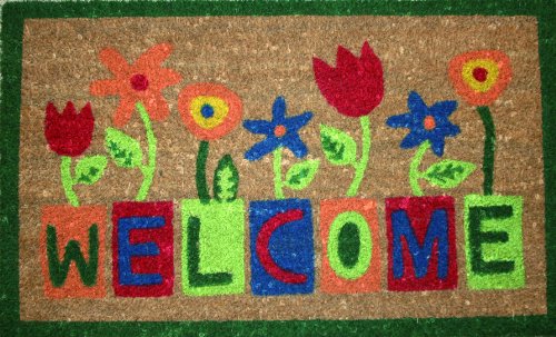 STC Hand Tufted Coir Door Mat with Anti-slip Backing, Wecome Floral Design, 45x75cm