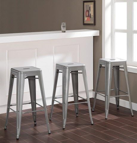Best Home Tabouret 30-inch Tall Backless Silver Metal Bar Height Stools (Set of 3)