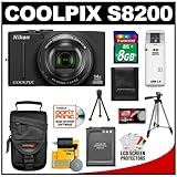 Nikon Coolpix S8200 16.1 MP Digital Camera (Black) with 8GB Card + Battery  ....