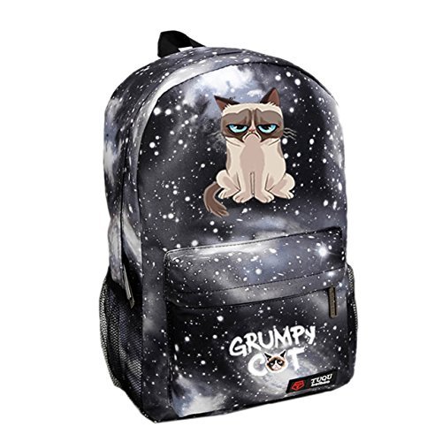 Grumpy Cat Backpack Fashion School Backpack Star Sky Gray