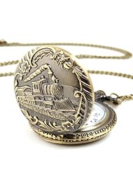 Yesurprise Unisex Antique Case Vintage Brass Rib Chain Quartz Pocket Watch Train
