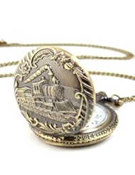 Watch: ALIENWOLF Unisex Antique Case Vintage Brass Rib Chain Quartz Pocket Watch Train - YESURPRISE