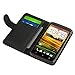 Insten Leather Case with Credit Card Wallet for HTC ONE X - Retail Packaging - Black
