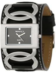 Nemesis Womens NS104K Black Collection Cross Arc Leather Band Watch