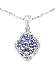 1.30 Carat Genuine Tanzanite and Diamond Sterling Silver Pendant