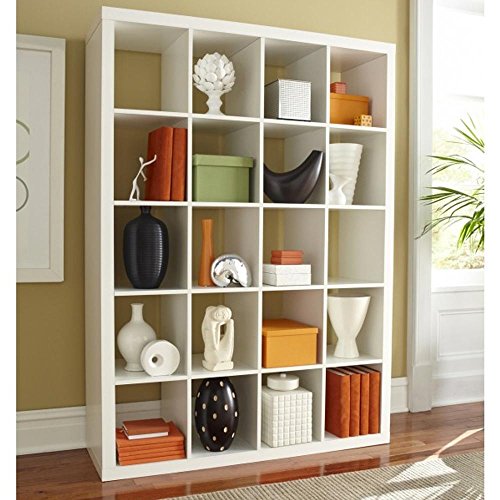 RB Spaces Bookcase 5 Shelf 20 Cubes Bookshelf Contemporary Design Modern Storage Book Display (White)