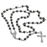 Gray Rosary with Round Beads Metal Alloy Jesus Cross in 6mm x 6mm - 28'' Necklace - 6'' Drop Length