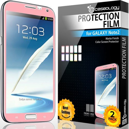Galaxy Note 2 Screen Protector, Caseology [HD Clarity] Samsung Galaxy Note 2 Screen Protector [2-Pack] [Pink] [3-Month Warranty] Color Film [Crystal Clear] Front Screen Protection Galaxy Note 2 Screen Protector (for Samsung Galaxy Note 2 Verizon, AT&T Sprint, T-mobile, Unlocked)