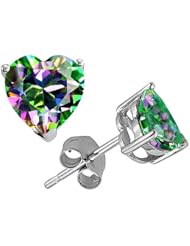 Tommaso Design (tm) Heart Shape 7mm Mystic Rainbow Topaz Earring Studs in 14 kt White Gold