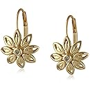 10k Yellow Gold Flower Diamond Leverback Earrings (0.01 cttw, I-J Color, I2-I3 Clarity)