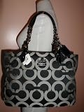 Coach Signature Tribeca Op Art Book Bag Purse Tote Black White