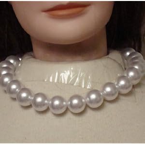 Large Ivory Color Simulated Pearl Choker Necklace Matching Earrings on Clips for Women and Teens