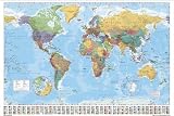Giant World Map with Timezones and Country Flags - 39 x 55 inches