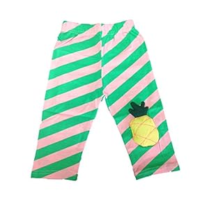 Xianbeilei Girl's Fruit Pink and Green Stripes Legging,summer Tight Pants,90cm