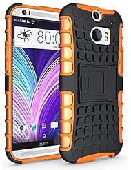 Wireless: myLife Shadow Black and Carrot Orange {Rugged Design} Two Piece Neo Hybrid (Shockproof Kickstand) Case for the All-New HTC One M8 Android Smartphone - AKA, 2nd Gen HTC One (External Hard Fit Armor With Built in Kick Stand + Internal Soft Silicone Rubberized Flex Gel Full Body Bumper Guard) - myLife Brand Products