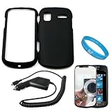 Protective Black Rubberized Crystal Hard Case Cover for Samsung Focus Windows Mobile Smart Phone Samsung i917 + Mirror Screen Protector + Rapid Car Charger + SumacLife TM Wisdom Courage Wristband