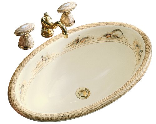 KOHLER K-14272-P-96 Pheasant Design on Vintage Self-Rimming Lavatory, Biscuit
