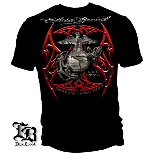 Marine Corps, USMC T-Shirt Elite Breed Usmc Red Blades Silver Foil Medium Black