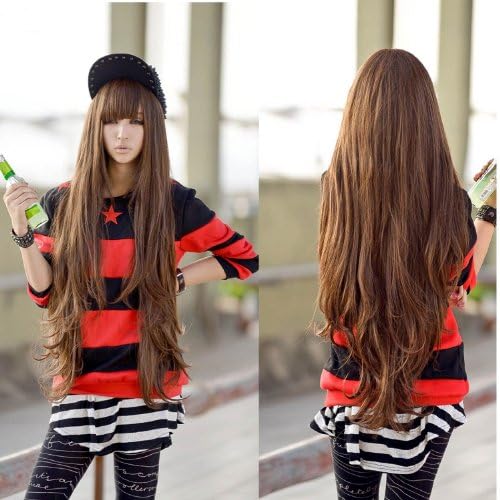 Womens Sexy Fashion Brown Cosplay Long Loose Wavy Curly Hair Full Wig Wigs