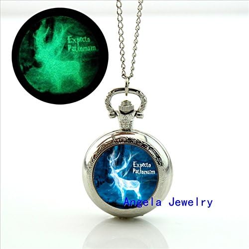 Pretty Lee Fashion Harry Potter Patronus Glowing Pocket Watch Necklace Expecto Patronum Jewelry Glow in The Dark