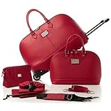 Joy Mangano 5-piece St Tropez Runway Chic Classic Luggage Wheeled Duffle & Tote - RICH RED