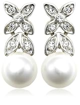 White Glass Pearl and Crystal Earrings by Margot Townsend