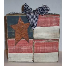 ABC Products E and J Crafts ~ Primitive Handcrafted 4 X 4 Wood Block Americana Flag (with... by e & h company