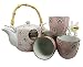 Atlantic Collectibles Japanese Cherry Blossom 20oz Ceramic Tea Pot and Cups Set Serves 4 People (Red Polkadots)