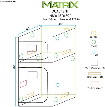 Matrix Horticulture - 48"x48"x80" DUAL/TWIN TENT Diamond Mylar Hydroponic Growing Tent for Indoor Plants